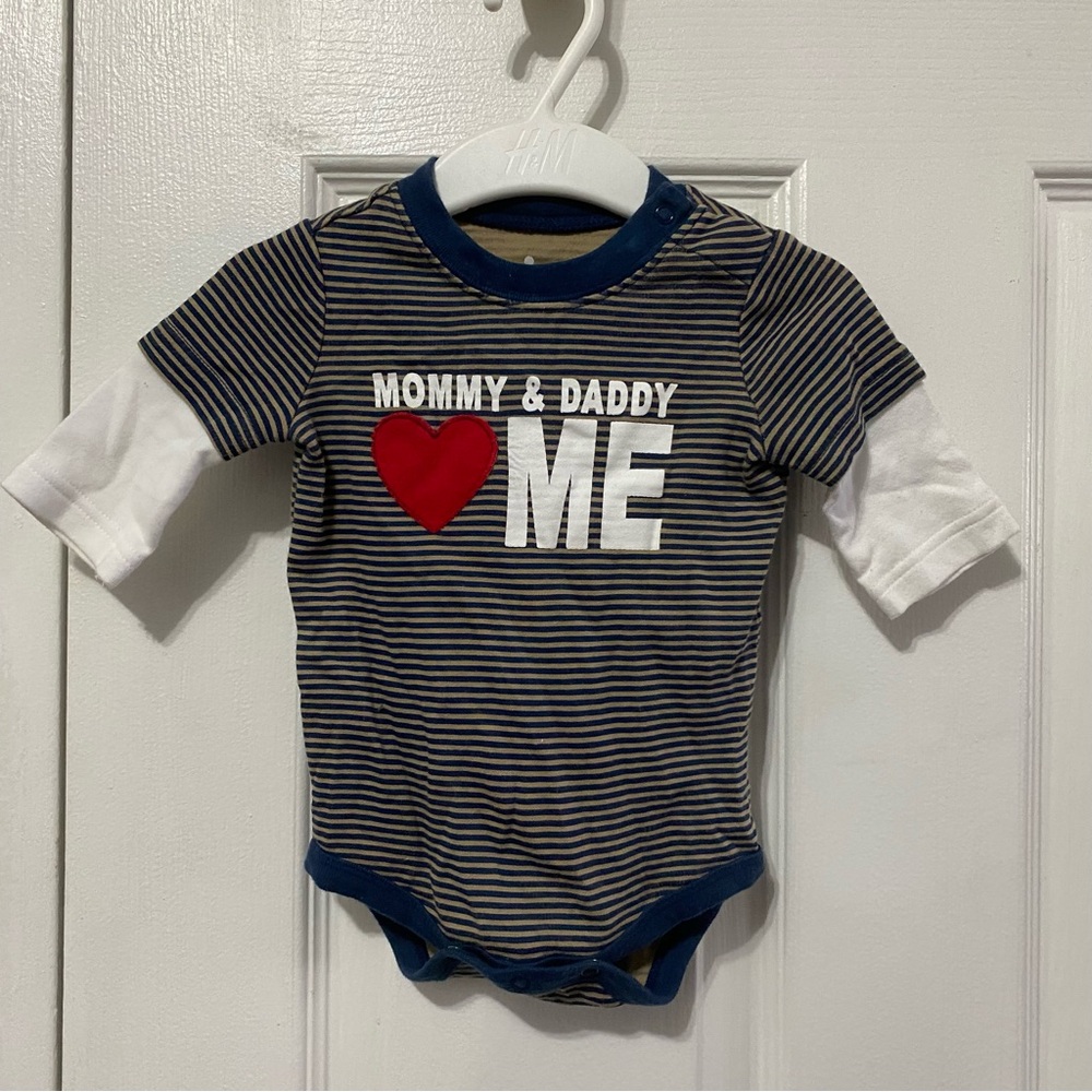 Circo Baby Onesie NB Striped Mommy Daddy Me Gender Reveal Take Baby Home EUC